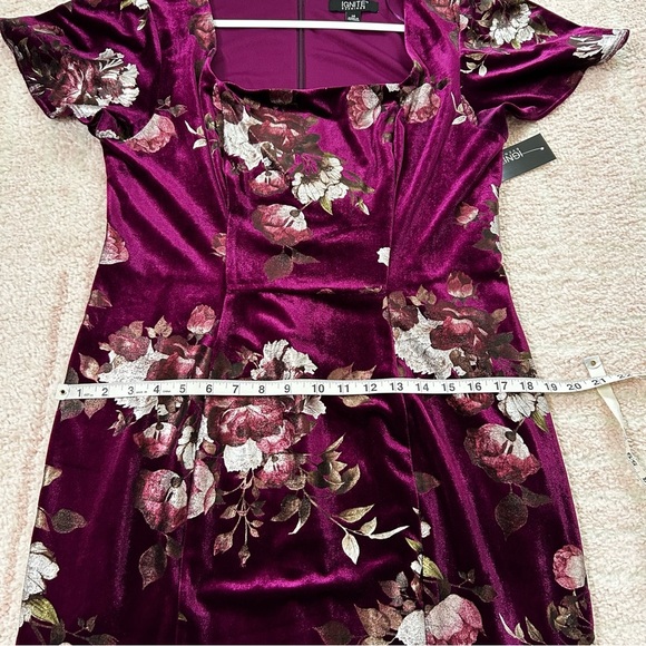NWT Ignite Evenings Floral Velvet Mini Dress Dress Plum Wedding Guest Size 14 - Picture 9 of 14